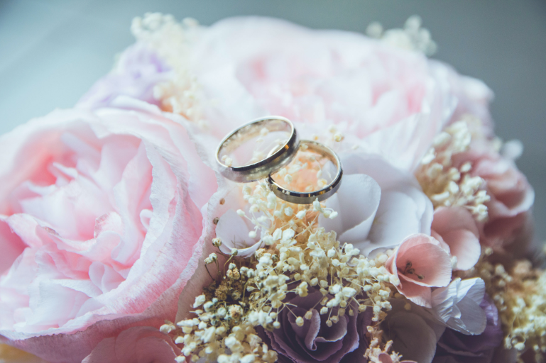 Wedding Rings on Bouquet